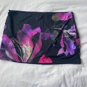 White Fox Boutique Black and Purple Floral Mini Skirt